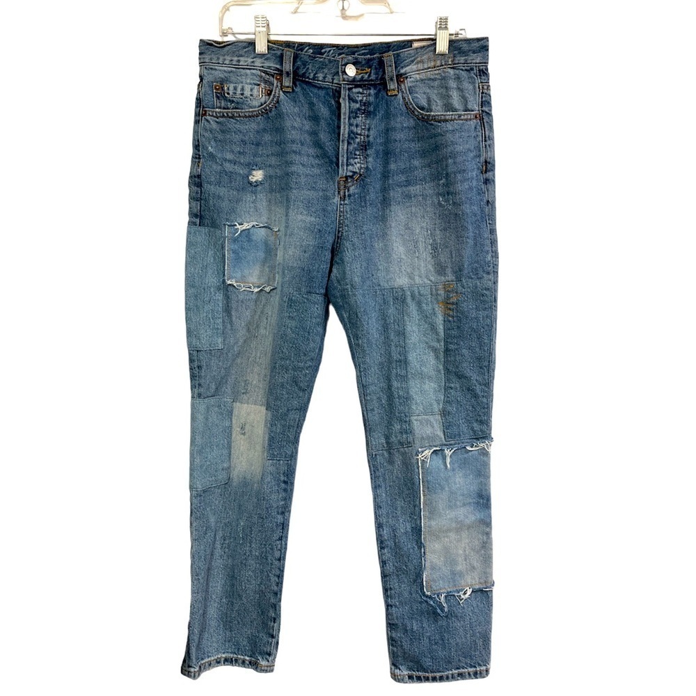 Free People's -We The Free Distressed Patchwork High Rise Jeans - Size 28, #455